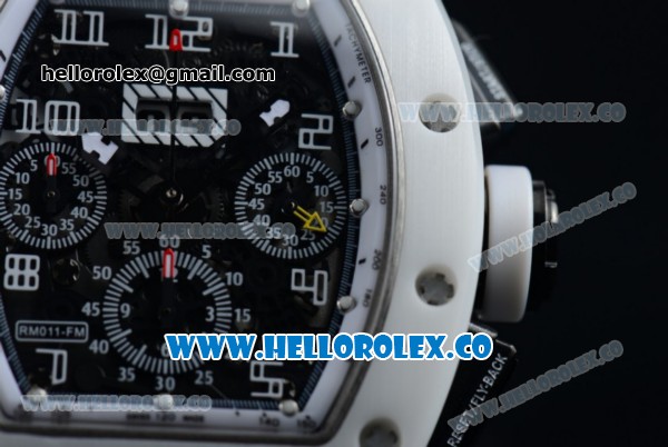 Richard Mille RM 011 Felipe Massa Chronograph Swiss Valjoux 7750 Automatic Ceramic PVD Case with Black Dial Arabic Numeral Markers and White Rubber Strap - Click Image to Close
